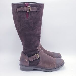 Ugg Thomsen Boots Brown Leather Knee High Wool Lined Waterproof Size 10